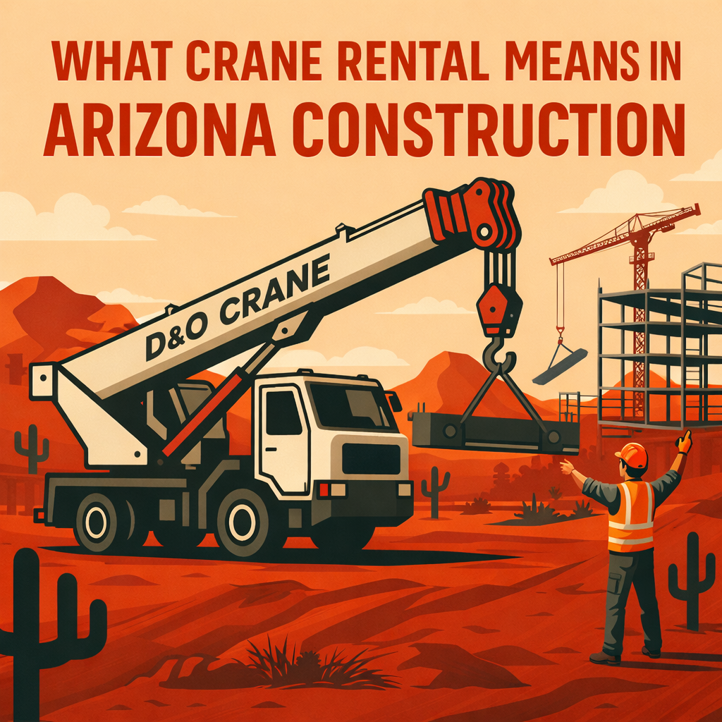 Mobile crane lifting steel on an Arizona construction job site with D&O Crane operator directing the lift